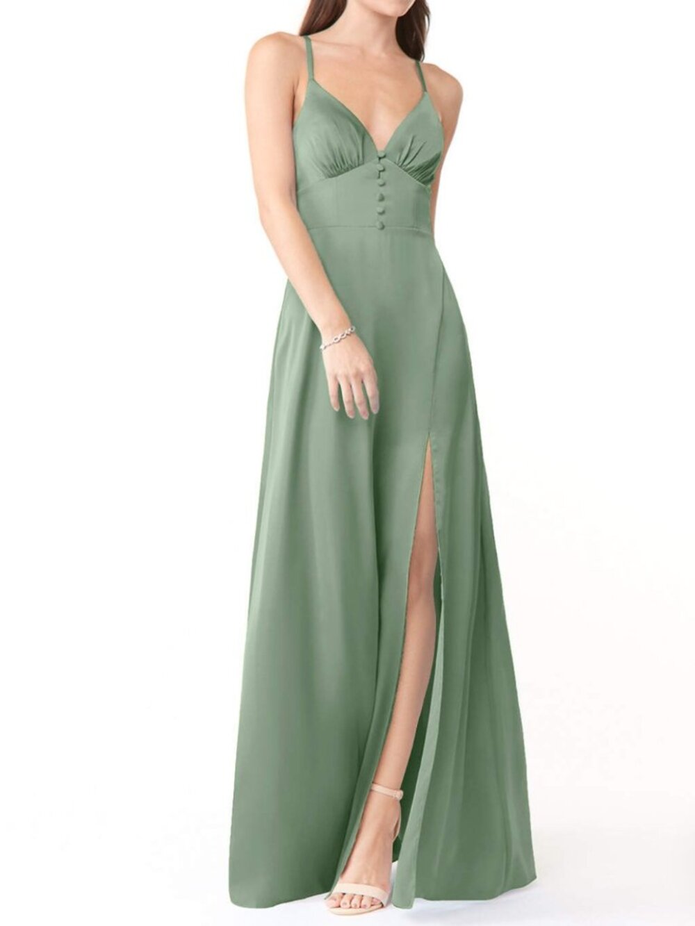 Azazie Mina Bridesmaid Dress Stretch Satin Matcha